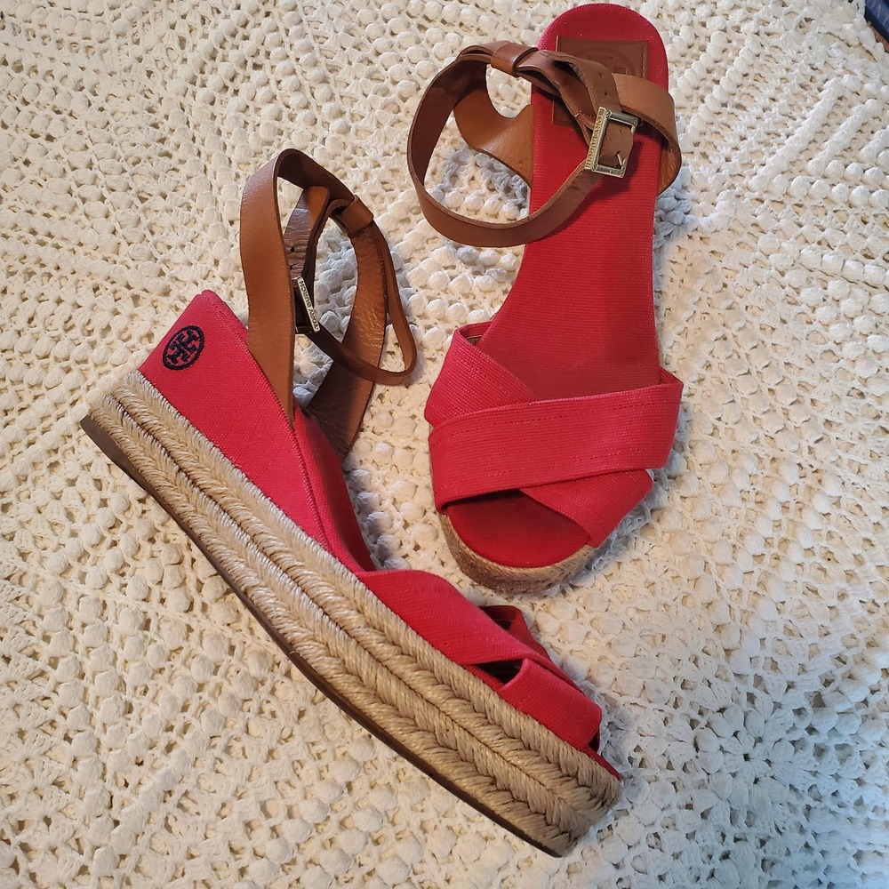 Tory Burch Red Espadrille Wedges